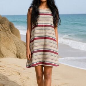 Tanya Taylor Striped Tank Dress Sleeveless Mini Dress Cover Up 10 Red White Blue
